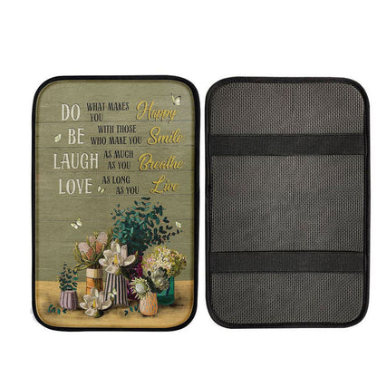 Unique Flower Green Butterfly Do What Makes You Happy Car Center Console Cover, Bible Verse Car Interior Accessories