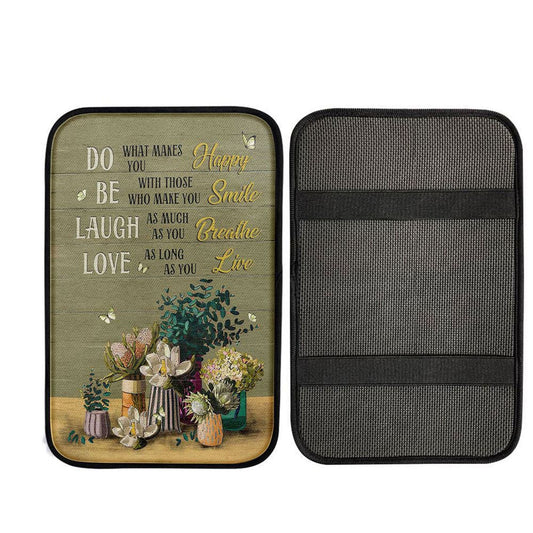 Unique Flower Green Butterfly Do What Makes You Happy Car Center Console Cover, Bible Verse Car Interior Accessories