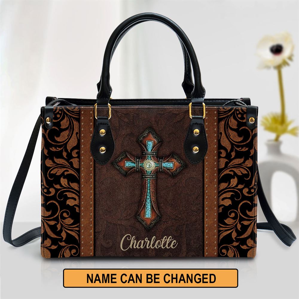 Unique Personalized Cross Leather Handbag With Handle Christ Gifts For Religious Women