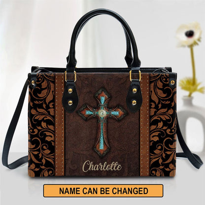 Unique Personalized Cross Leather Handbag With Handle Christ Gifts For Religious Women