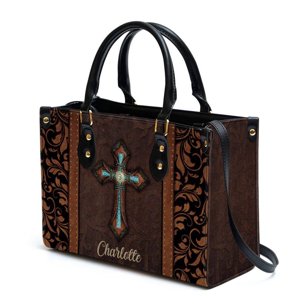 Unique Personalized Cross Leather Handbag With Handle Christ Gifts For Religious Women