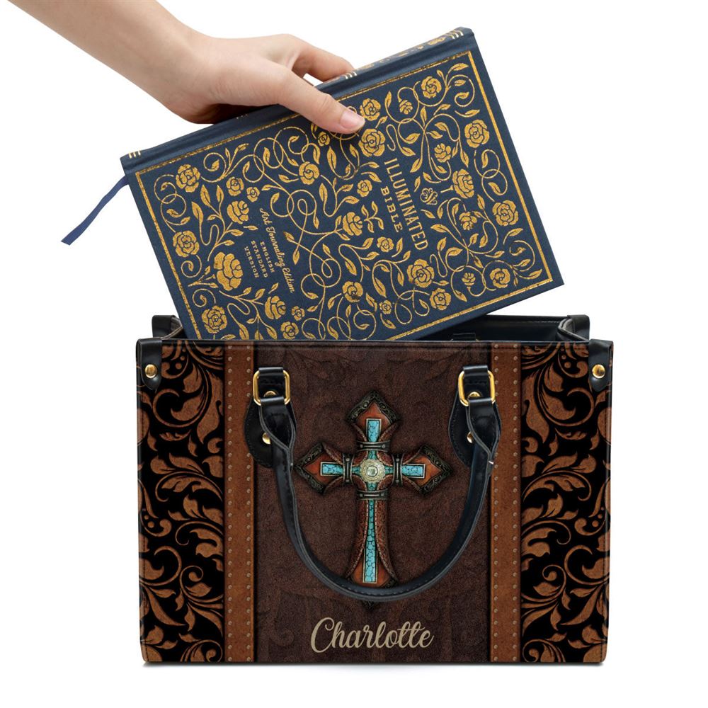 Unique Personalized Cross Leather Handbag With Handle Christ Gifts For Religious Women