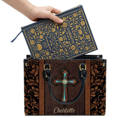 Unique Personalized Cross Leather Handbag With Handle Christ Gifts For Religious Women