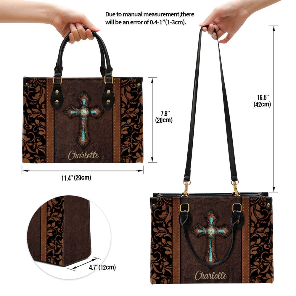Unique Personalized Cross Leather Handbag With Handle Christ Gifts For Religious Women
