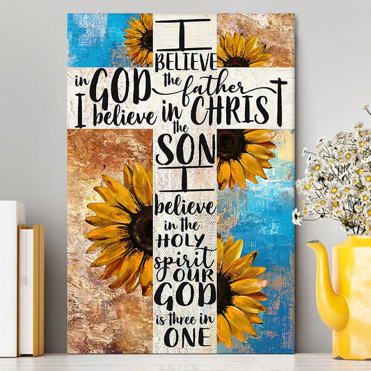 Unique Sunflower White Cross Our God Is Three In One Canvas Art - Christian Art - Bible Verse Wall Art - Religious Home Decor