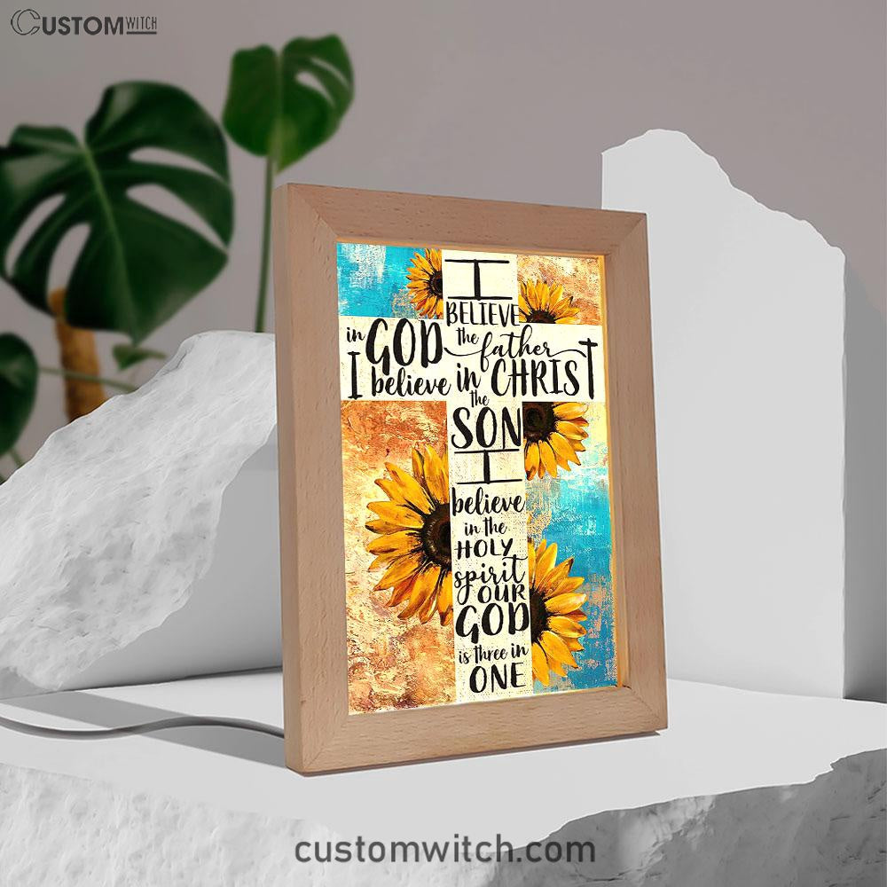 Unique Sunflower White Cross Our God Is Three In One Frame Lamp Art - Christian Art - Bible Verse Art - Religious Home Decor