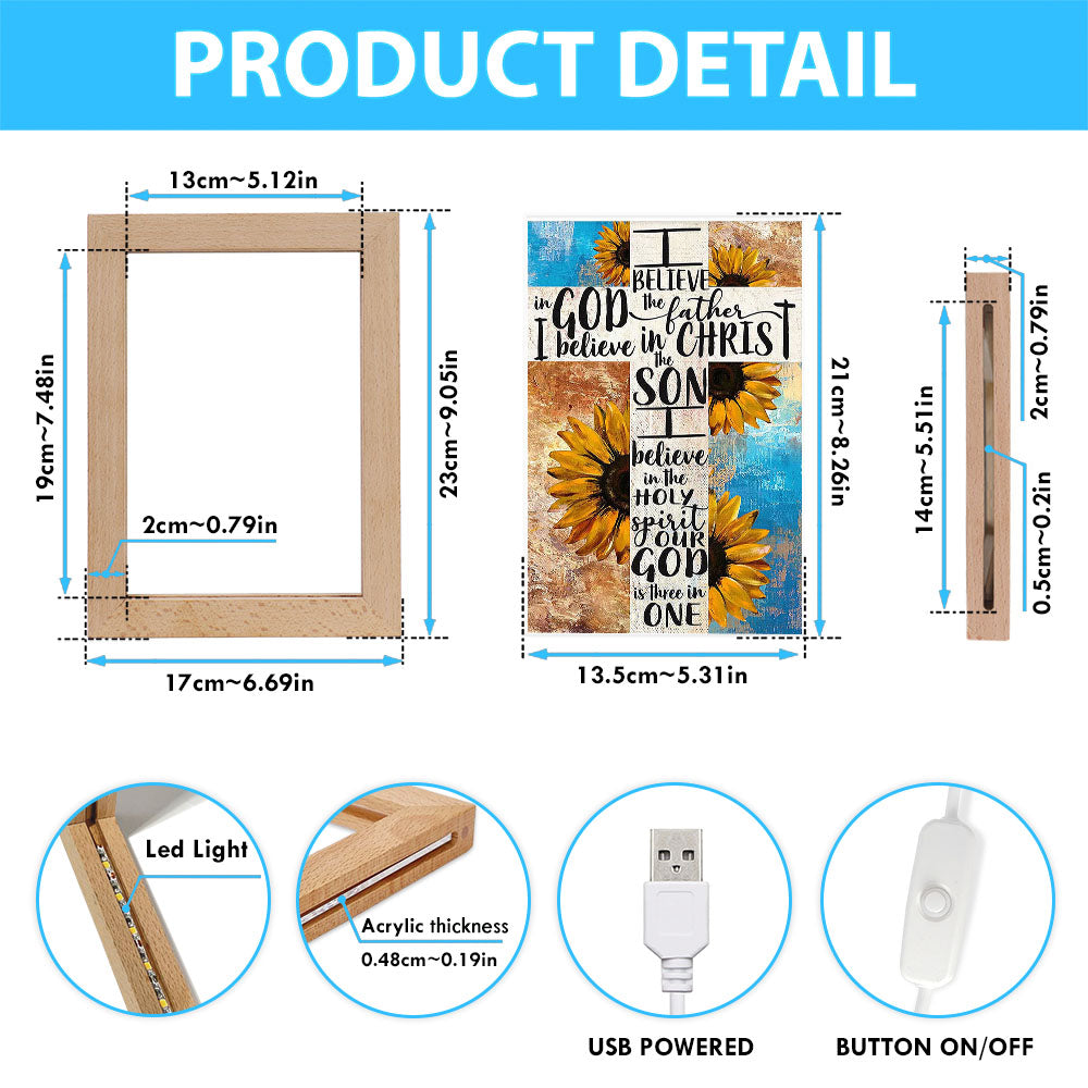 Unique Sunflower White Cross Our God Is Three In One Frame Lamp Art - Christian Art - Bible Verse Art - Religious Home Decor