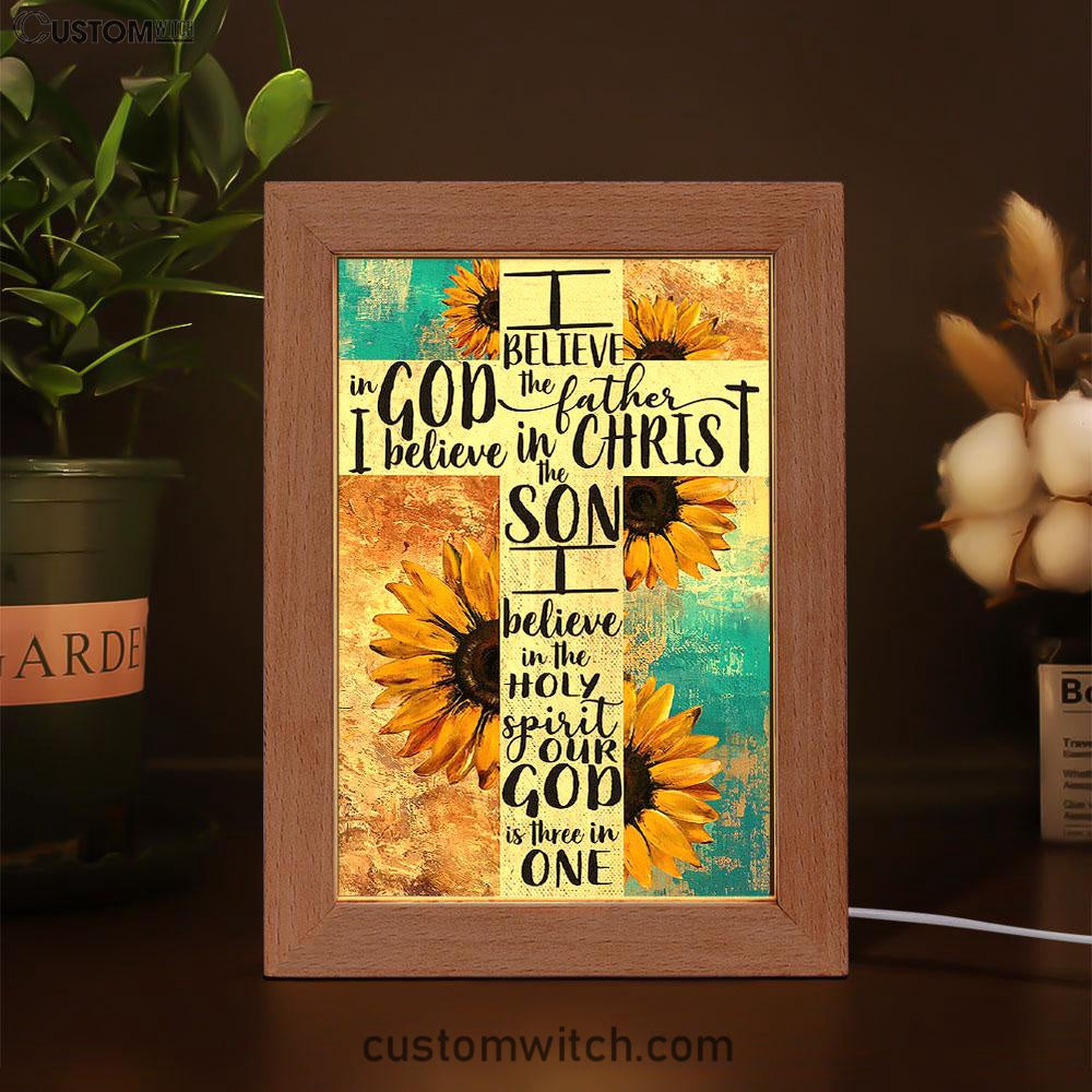 Unique Sunflower White Cross Our God Is Three In One Frame Lamp Art - Christian Art - Bible Verse Art - Religious Home Decor