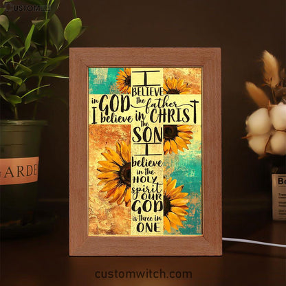 Unique Sunflower White Cross Our God Is Three In One Frame Lamp Art - Christian Art - Bible Verse Art - Religious Home Decor