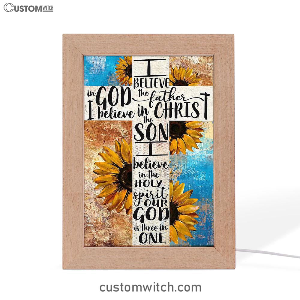Unique Sunflower White Cross Our God Is Three In One Frame Lamp Art - Christian Art - Bible Verse Art - Religious Home Decor