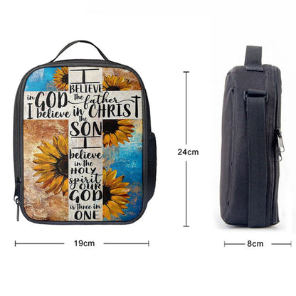 Unique Sunflower White Cross Our God Is Three In One Lunch Bag For Men And Women, Spiritual Christian Lunch Box For School, Work