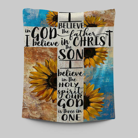Unique Sunflower White Cross Our God Is Three In One Tapestry Art - Christian Art - Bible Verse Wall Art - Religious Home Decor