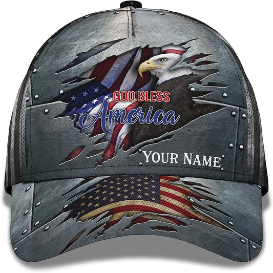 Unisex God Bless America Bald Eagle Custom Name Baseball Cap, Christian Baseball Cap, Religious Cap, Jesus Gift, Jesus Hat