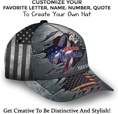 Unisex God Bless America Bald Eagle Custom Name Baseball Cap, Christian Baseball Cap, Religious Cap, Jesus Gift, Jesus Hat