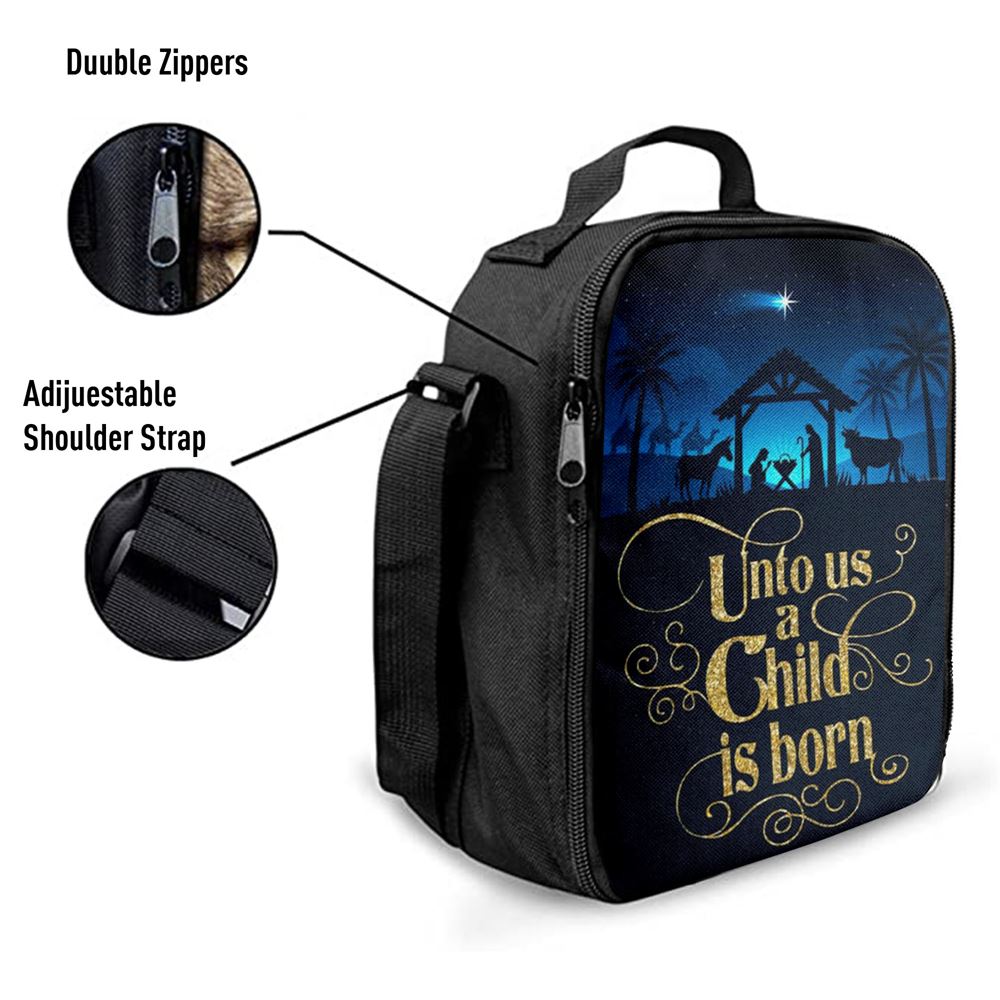 Unto Us A Child Is Born Nativity Of Jesus Christian Christmas Lunch Bag For Men And Women, Spiritual Christian Lunch Box For School, Work