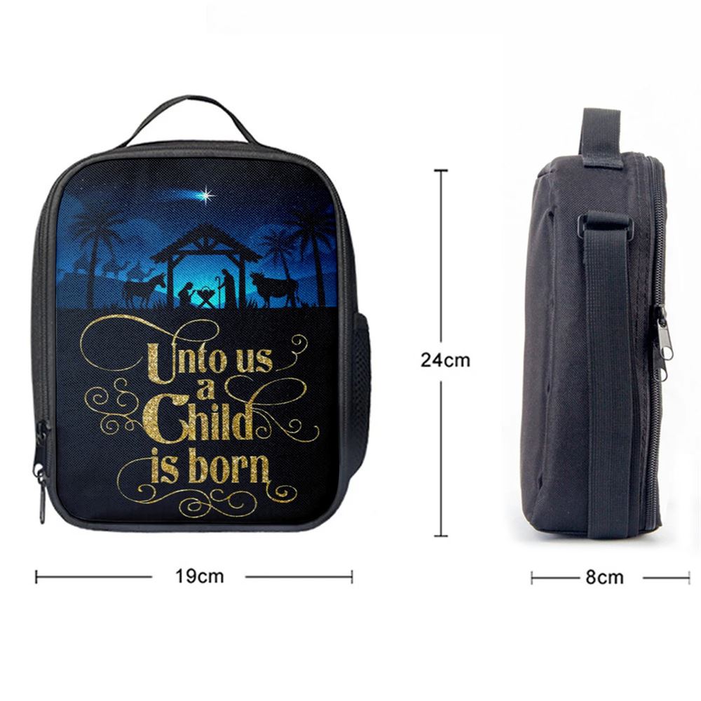 Unto Us A Child Is Born Nativity Of Jesus Christian Christmas Lunch Bag For Men And Women, Spiritual Christian Lunch Box For School, Work