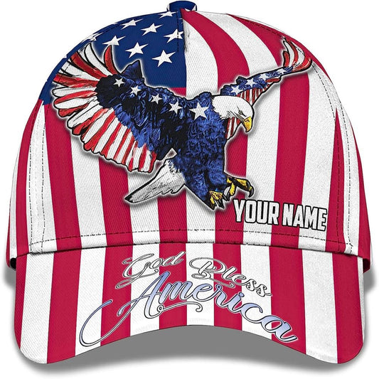 Us Eagle With American Flag God Bless America Custom Name Baseball Cap, Christian Baseball Cap, Religious Cap, Jesus Gift, Jesus Hat