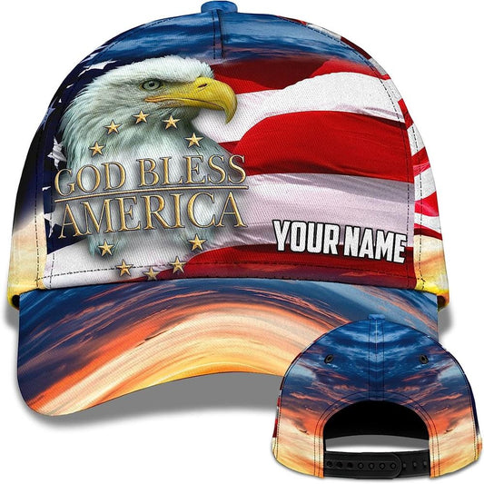 Us Flag With Cool Eagle God Bless America Custom Name Baseball Cap, Christian Baseball Cap, Religious Cap, Jesus Gift, Jesus Hat