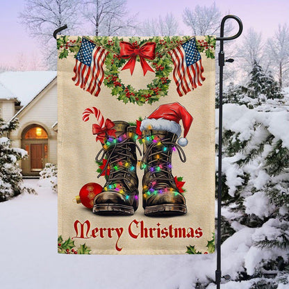 Veteran Christmas Flag Military Boots Flag, Christmas Garden Flag, Home Decor Accessories, Christmas Outdoor Decor Ideas