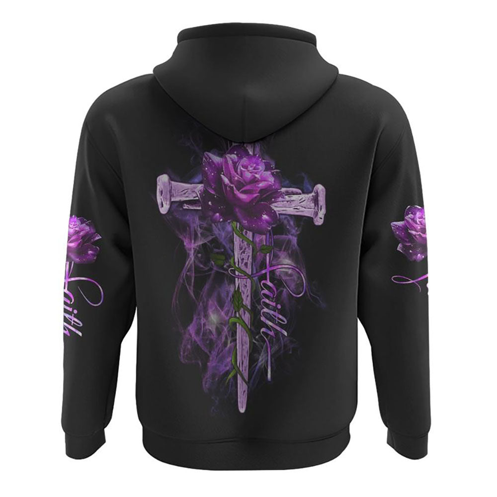 Vintage Cross Purple Rose Smoke Cross All Over Print 3D Hoodie, Christian Hoodie, Christian Sweatshirt, Bible Verse Shirt