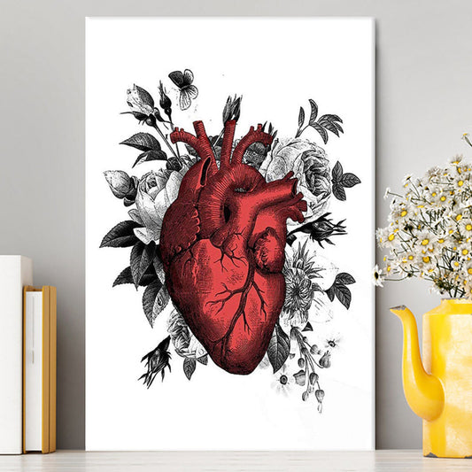 Vintage Floral Heart Canvas Wall Art - Gift For Steampunk Or Goth Fans