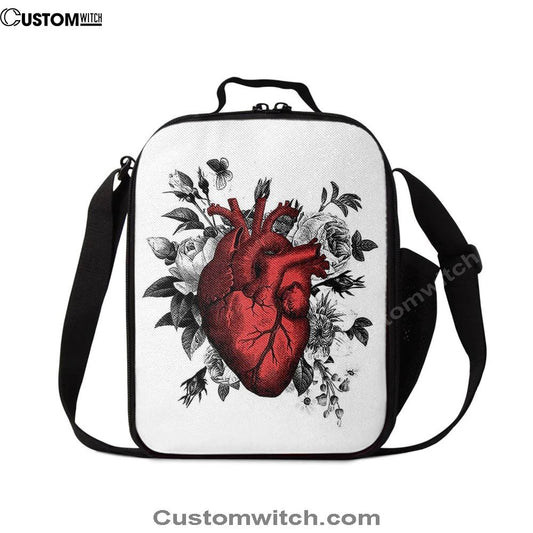 Vintage Floral Heart Lunch Bag For Men And Women - Gift For Steampunk Or Goth Fans, Spiritual Christian Lunch Box For School, Work