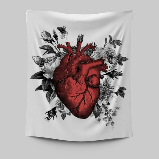 Vintage Floral Heart Tapestry Wall Art - Gift For Steampunk Or Goth Fans