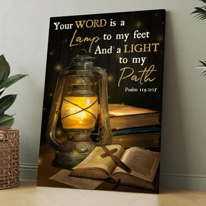 Vintage Lantern, Cross, Bible, Your Word Is A Lamp To My Feet Canvas, Christmas Gift for Christian