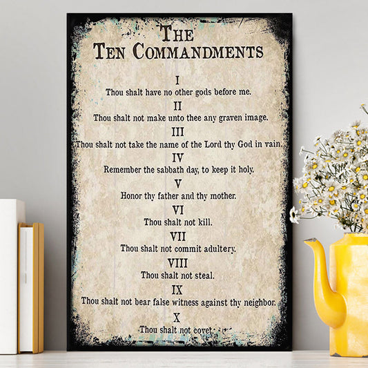 Vintage Ten Commandments Canvas Wall Decor - Christian Canvas Wall Art Decor