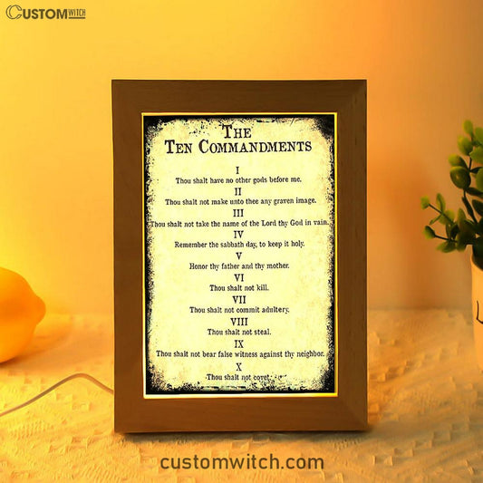 Vintage Ten Commandments Frame Lamp Decor - Christian Night Light Decor