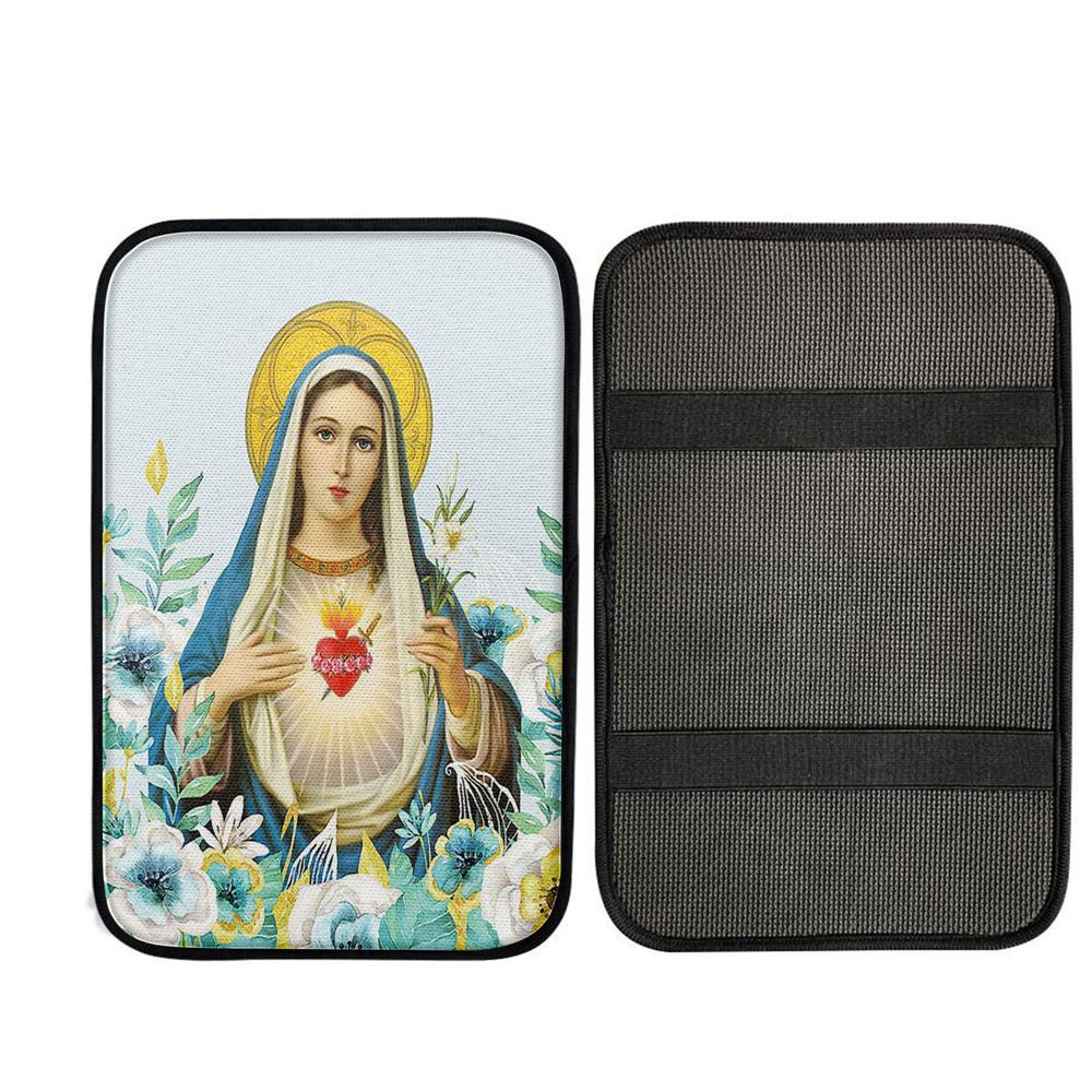 Virgin Mary Picture - Mary Mother Of God Car Center Console Cover, Bible Verse Car Interior Accessories