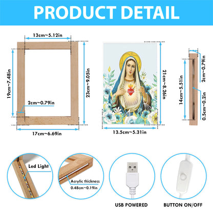 Virgin Mary Picture - Mary Mother Of God Frame Lamp Art - Christian Night Light Decor