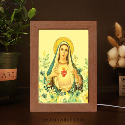 Virgin Mary Picture - Mary Mother Of God Frame Lamp Art - Christian Night Light Decor