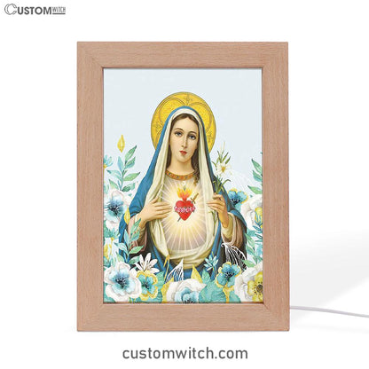 Virgin Mary Picture - Mary Mother Of God Frame Lamp Art - Christian Night Light Decor