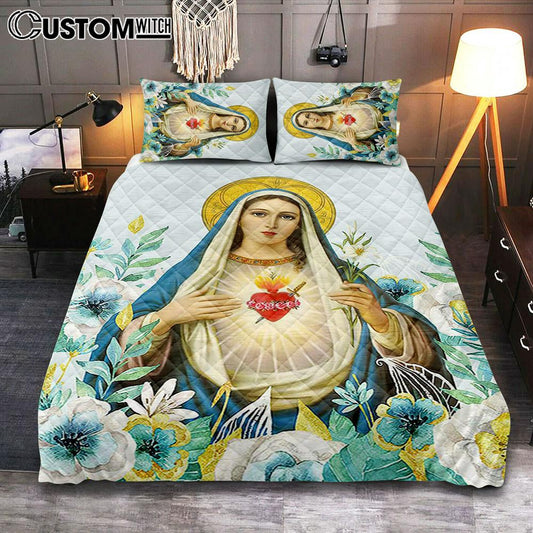 Virgin Mary Picture - Mary Mother Of God Quilt Bedding Set Bedroom - Christian Quilt Bedding Set Bedroom Decor