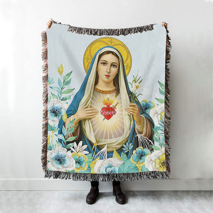 Virgin Mary Picture - Mary Mother Of God Woven Throw Blanket - Christian Woven Throw Blanket Decor