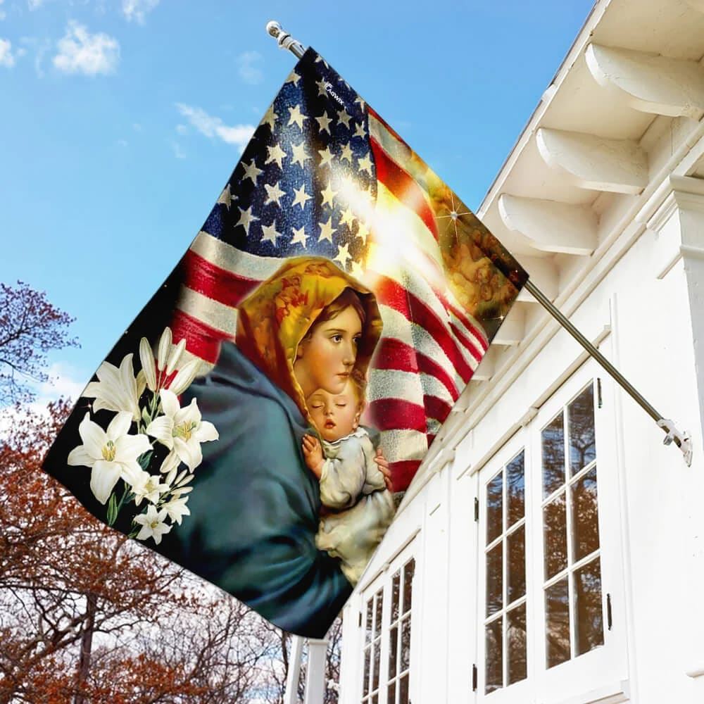 Virgin Mary and Jesus House Flags, Christian Flag, Scripture Flag, Garden Banner