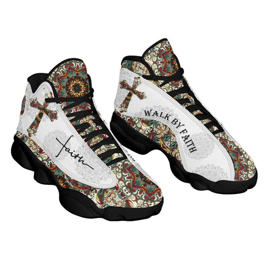 Walk By Faith Boho Design Flower Style Jd13 Shoes For Man And Women, Christian Basketball Shoes, Gift For Christian, God Shoes