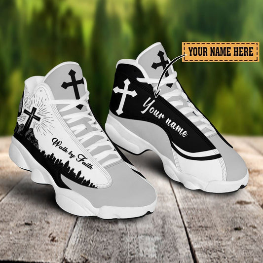 Walk By Faith Customized Jd13 Black White Shoes For The Devout Heart, Christian Basketball Shoes, Gifts For Christian, God Shoes