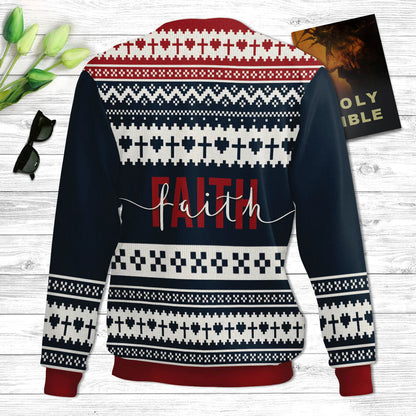 Walk By Faith Ugly Christmas Sweater - Not By Sight 2 Corinthians 57 Ugly Christmas Sweater - Christian Unisex Sweater - Religious Christmas Gift