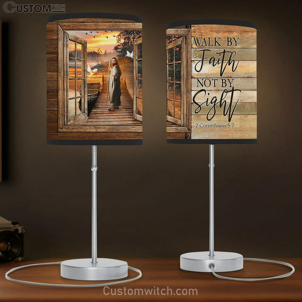 Walk By Faith Not By Sight Table Lamb - Jesus Walking Table Lamb Art - Christian Lamb Gift Decor - Bible Verse Table Lamb