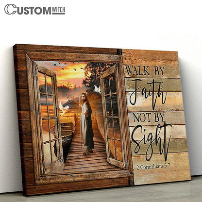 Walk By Faith Not By Sight Canvas - Jesus Walking Canvas Art - Christian Wall Art Decor - Bible Verse Canvas