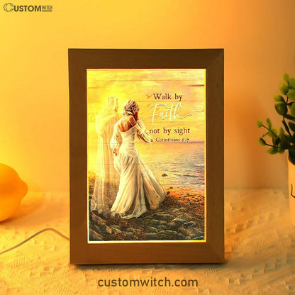 Walk By Faith Not By Sight Frame Lamp - Beautiful Girl Walking With Jesus Frame Lamp Print - Inspirational Frame Lamp Art - Christian Art Home Decor