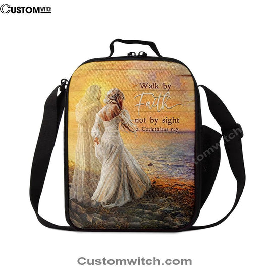 Walk By Faith Not By Sight Lunch Bag For Men And Women - Beautiful Girl Walking With Jesus Lunch Bag, Spiritual Christian Lunch Box For School, Work