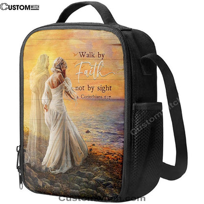 Walk By Faith Not By Sight Lunch Bag For Men And Women - Beautiful Girl Walking With Jesus Lunch Bag, Spiritual Christian Lunch Box For School, Work
