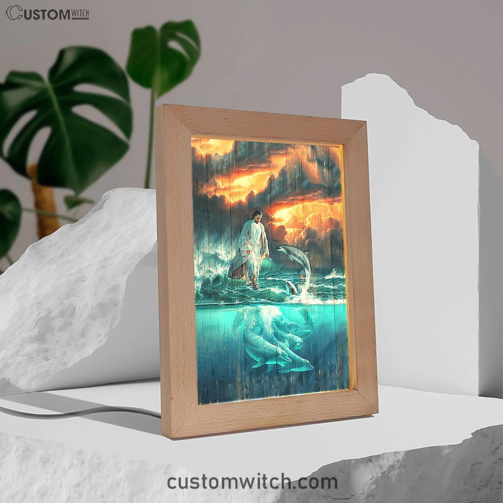 Walking On The Sea Beautiful Dolphin Frame Lamp Print - Inspirational Frame Lamp Art - Christian Art Home Decor