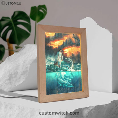 Walking On The Sea Beautiful Dolphin Frame Lamp Print - Inspirational Frame Lamp Art - Christian Art Home Decor