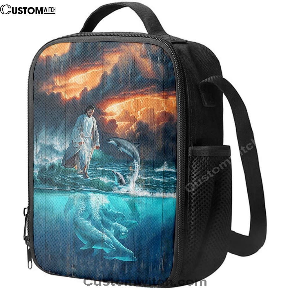 Walking On The Sea Beautiful Dolphin Lunch Bag For Men And Women, Spiritual Christian Lunch Box For School, Work