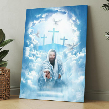 Walking With Jesus, Blue Sky, Beautiful Heaven Canvas, Christmas Gift for Christian