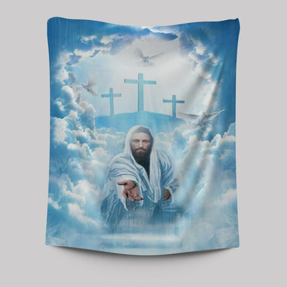 Walking With Jesus, Blue Sky, Beautiful Heaven Tapestry